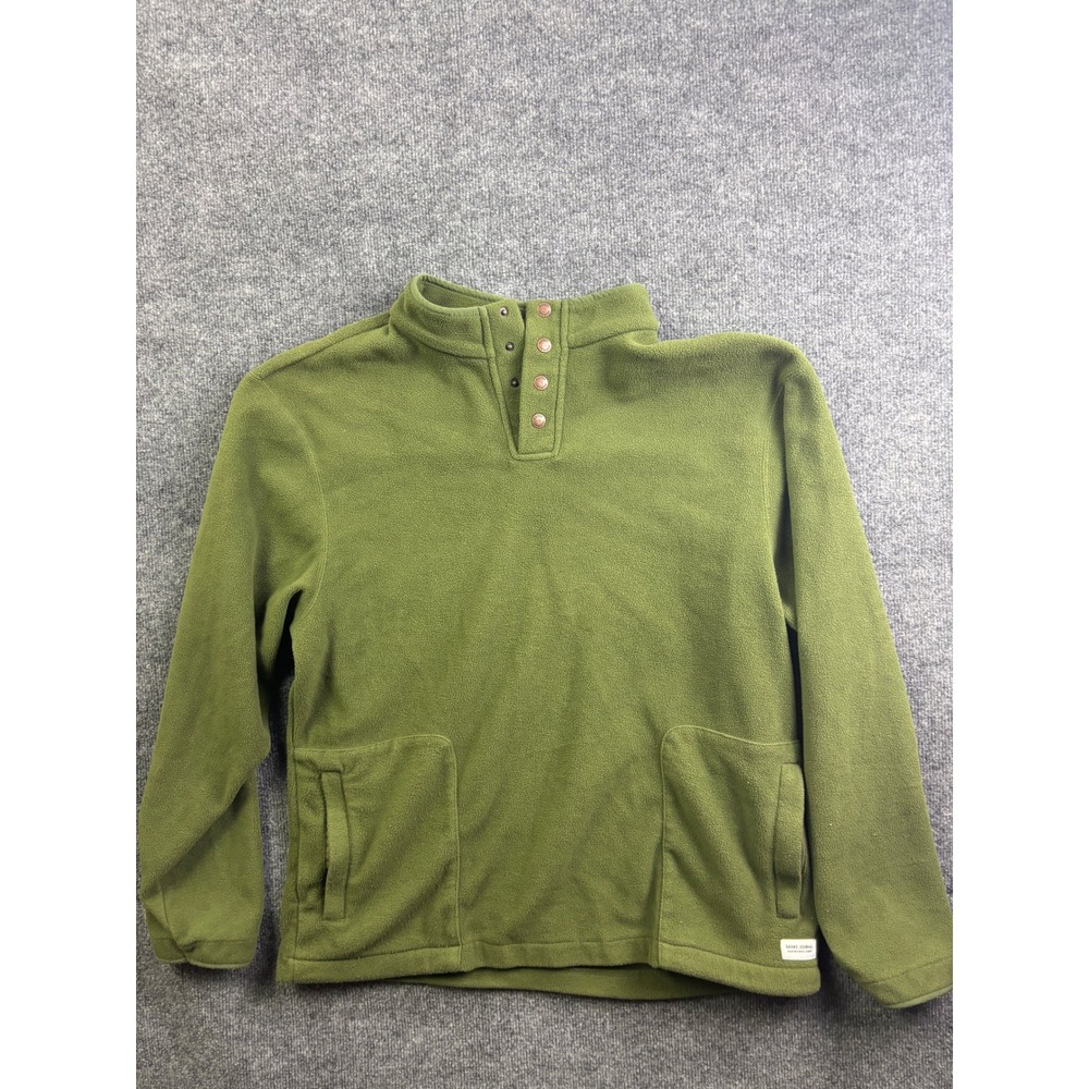 Banks Journal Fleece Pullover Mens XL Olive Green Organic Cotton Snap Mock Neck